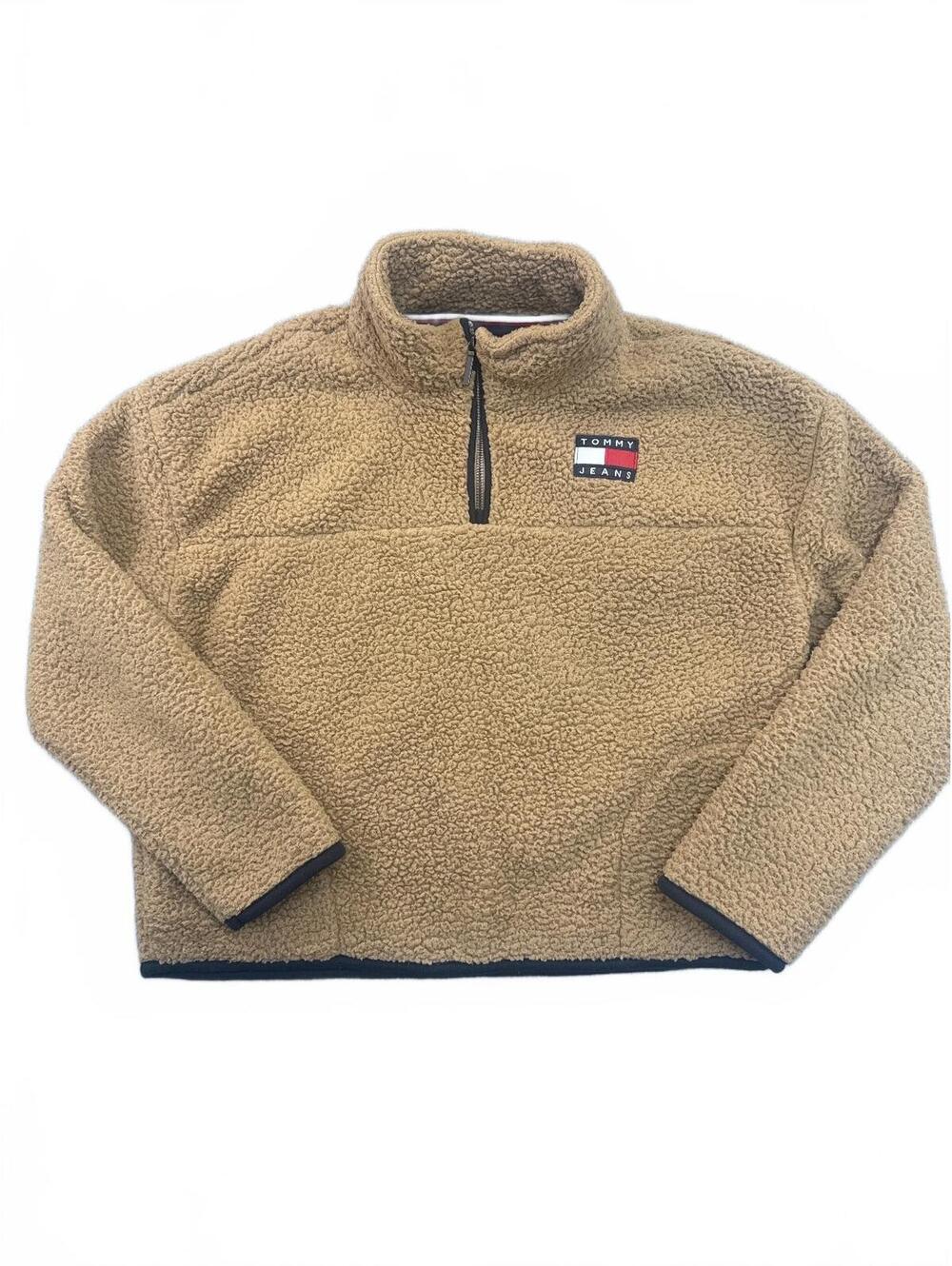 Tommy Jeans Tan Sherpa Fleece Quarter-Zip Pullover Sweater